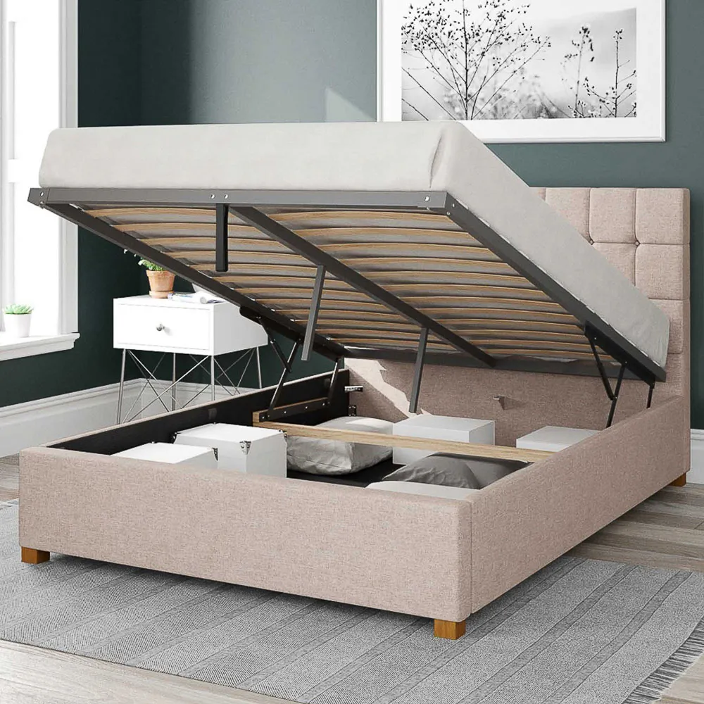 Sinatra Double Ottoman Bed with Storage - Natural, Twill