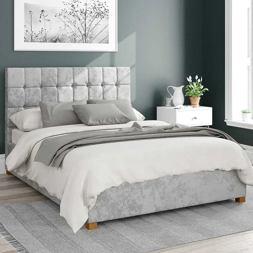 Sinatra Double Ottoman Bed with Storage - Silver, Velvet