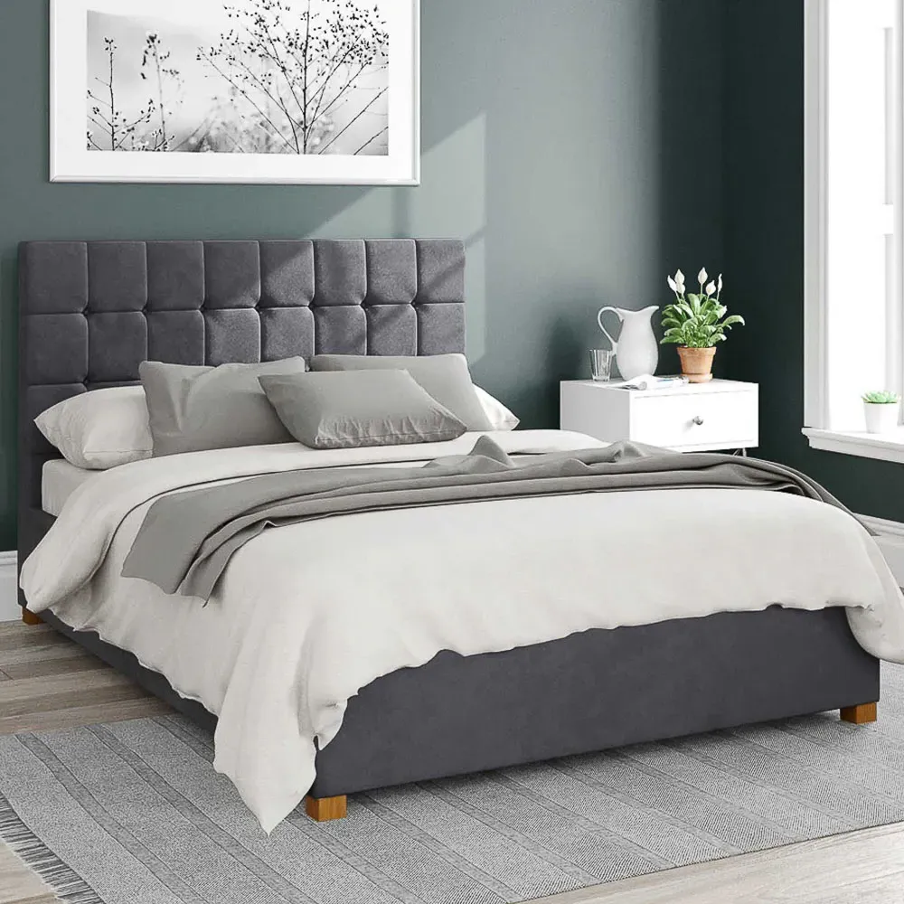 Sinatra Double Ottoman Bed with Storage - Steel, Velvet