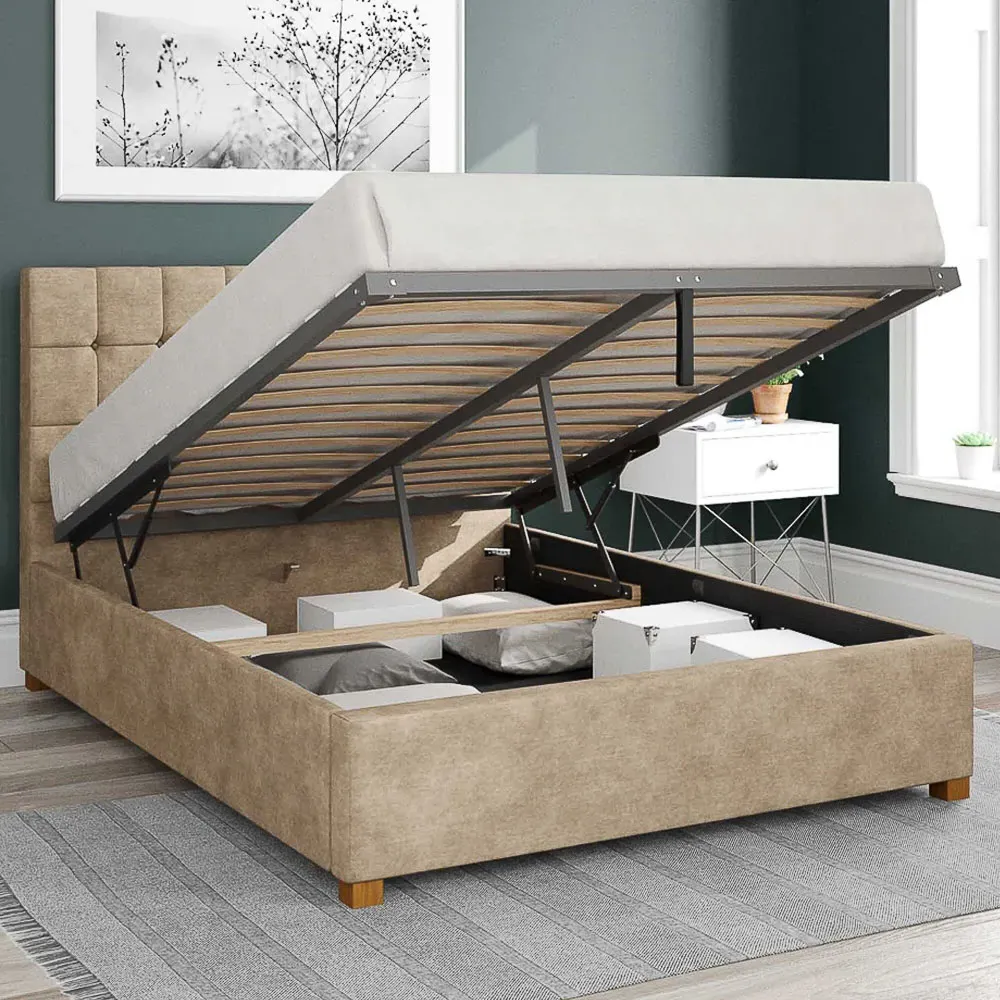 Sinatra King Size Ottoman Bed with Storage - Beige, Linen