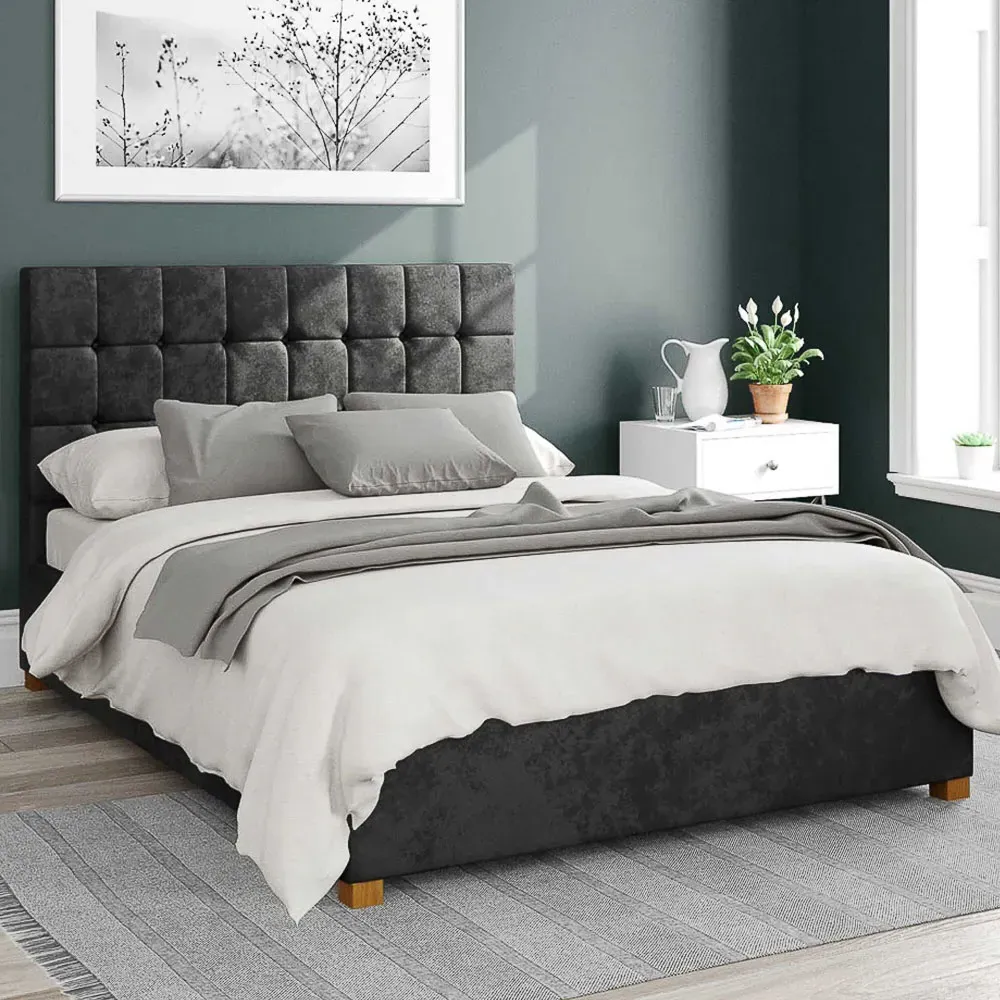 Sinatra King Size Ottoman Bed with Storage - Black, Velvet