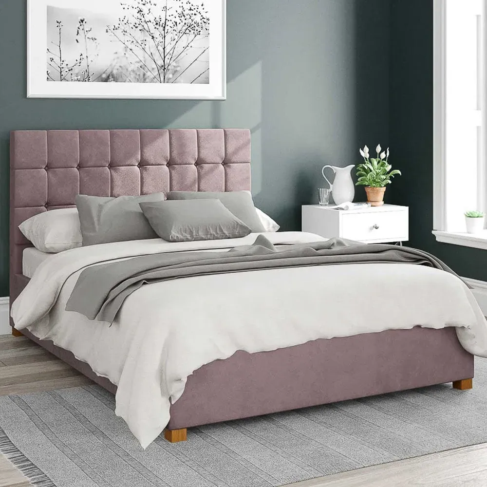 Sinatra King Size Ottoman Bed with Storage - Blush, Velvet