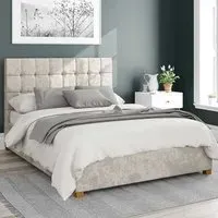 Sinatra King Size Ottoman Bed with Storage - Cream, Velvet