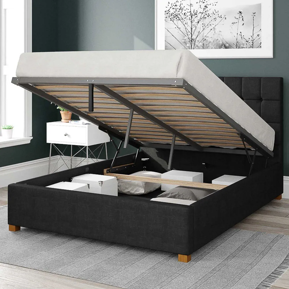 Sinatra King Size Ottoman Bed with Storage - Ebony, Malham Weave