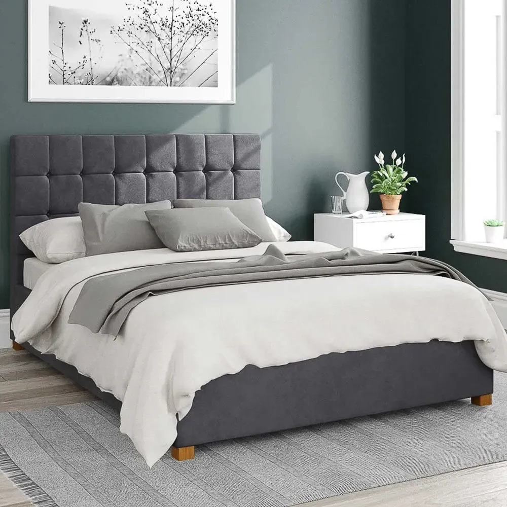 Sinatra King Size Ottoman Bed with Storage - Steel, Velvet