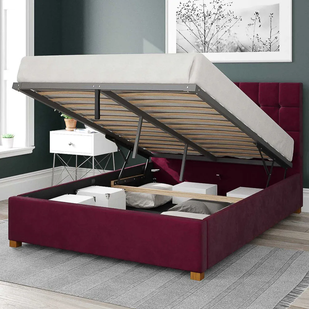 Sinatra Single Ottoman Bed with Storage - Berry, Velvet