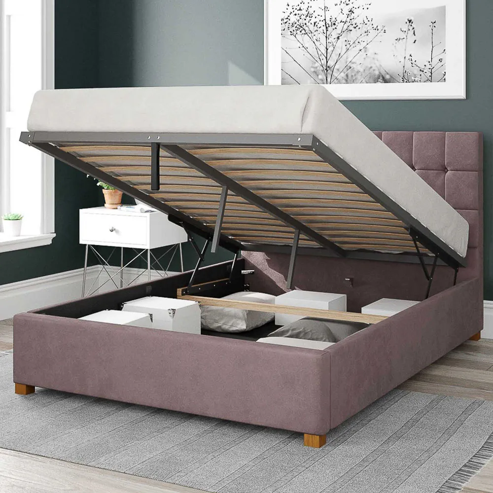 Sinatra Single Ottoman Bed with Storage - Blush, Velvet