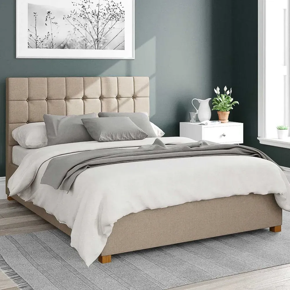 Sinatra Single Ottoman Bed with Storage - Cream, Linen