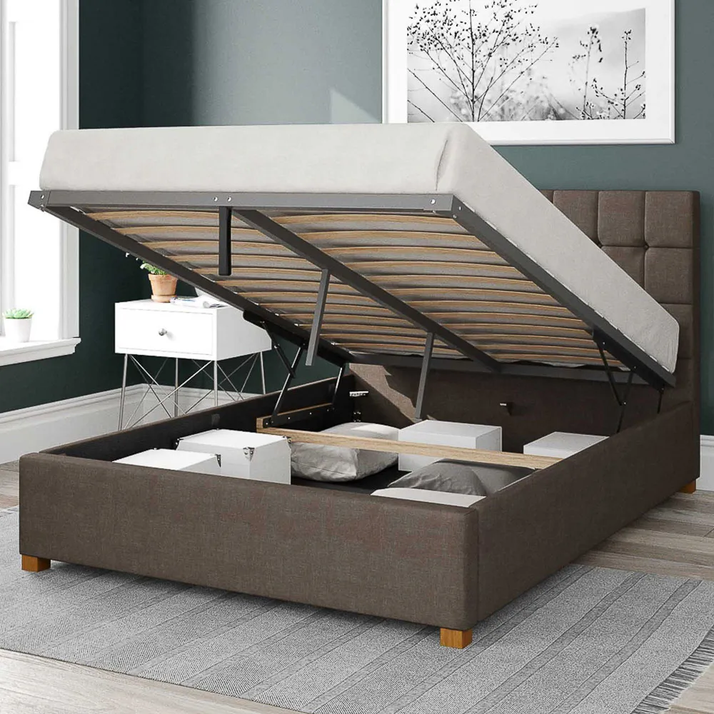 Sinatra Single Ottoman Bed with Storage - Grey, Malham Weave