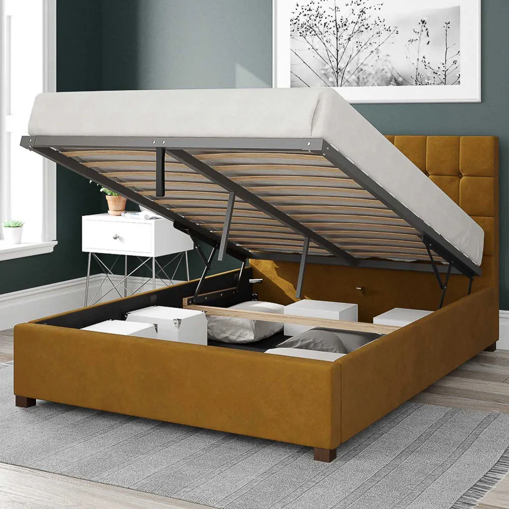 Sinatra Single Ottoman Bed with Storage - Ochre, Velvet