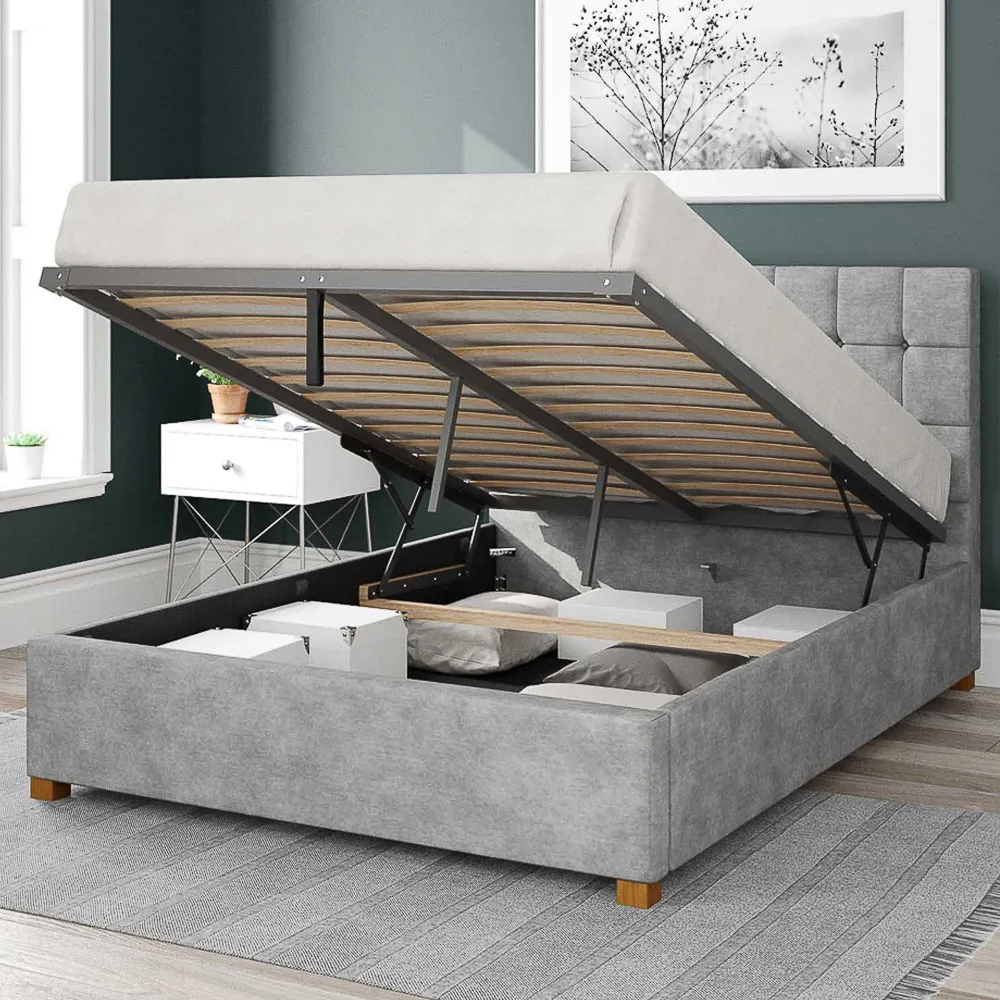 Sinatra Single Ottoman Bed with Storage - Silver, Linen