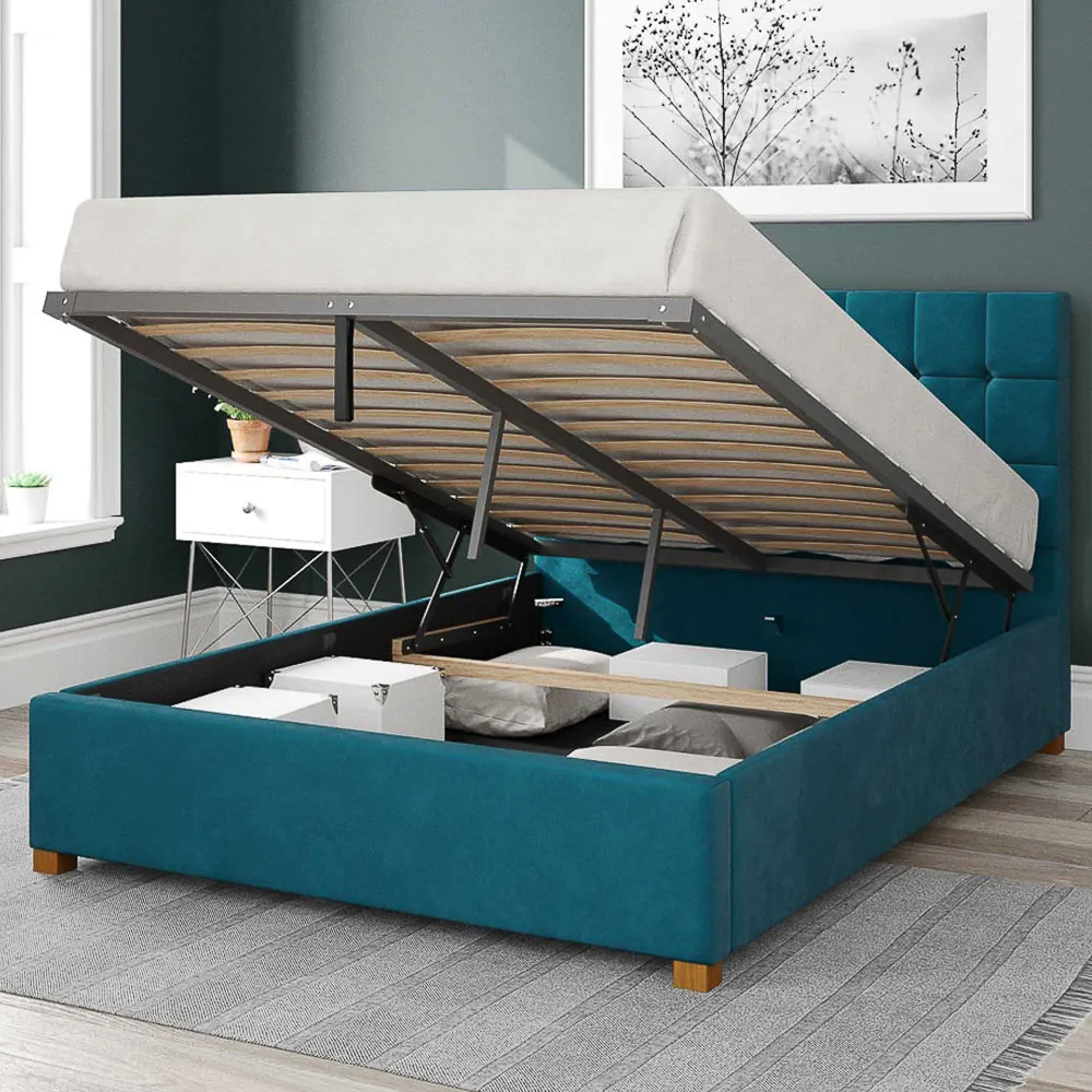 Sinatra Single Ottoman Bed with Storage - Teal, Velvet