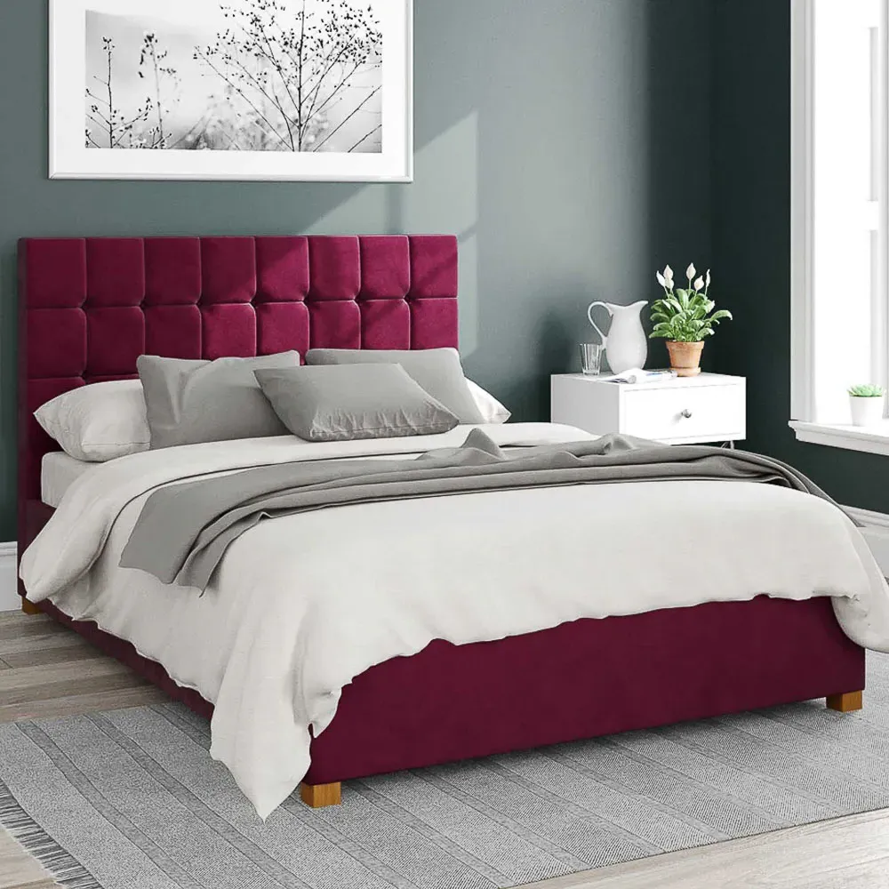 Sinatra Small Double Ottoman Bed with Storage - Berry, Velvet