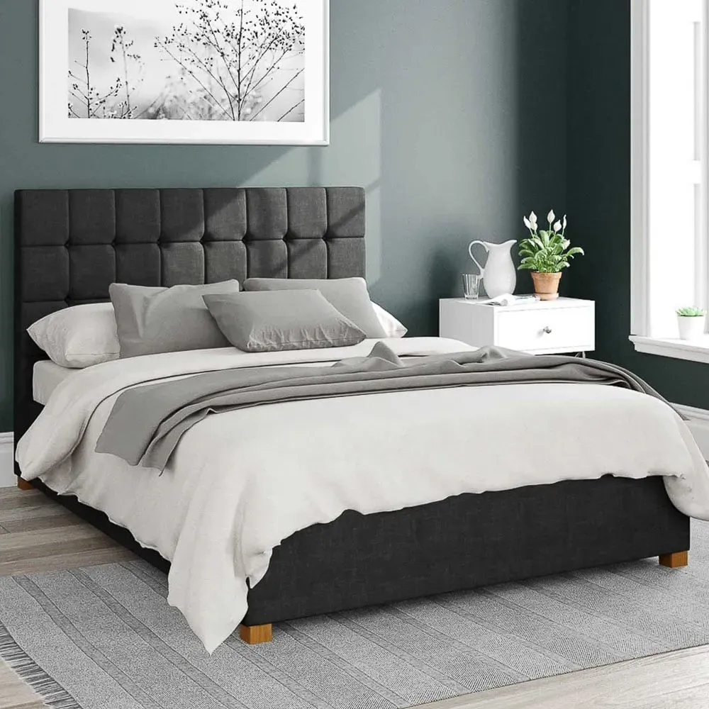 Sinatra Small Double Ottoman Bed with Storage - Black, Malham Weave