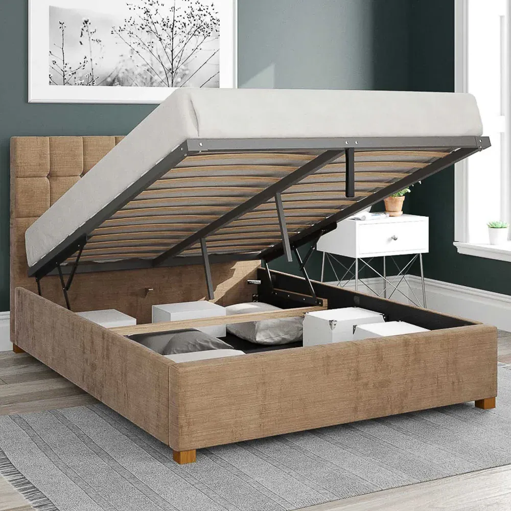 Sinatra Small Double Ottoman Bed with Storage - Champagne, Velour