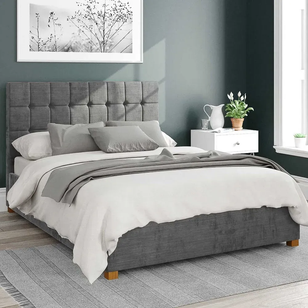 Sinatra Small Double Ottoman Bed with Storage - Charcoal, Velour