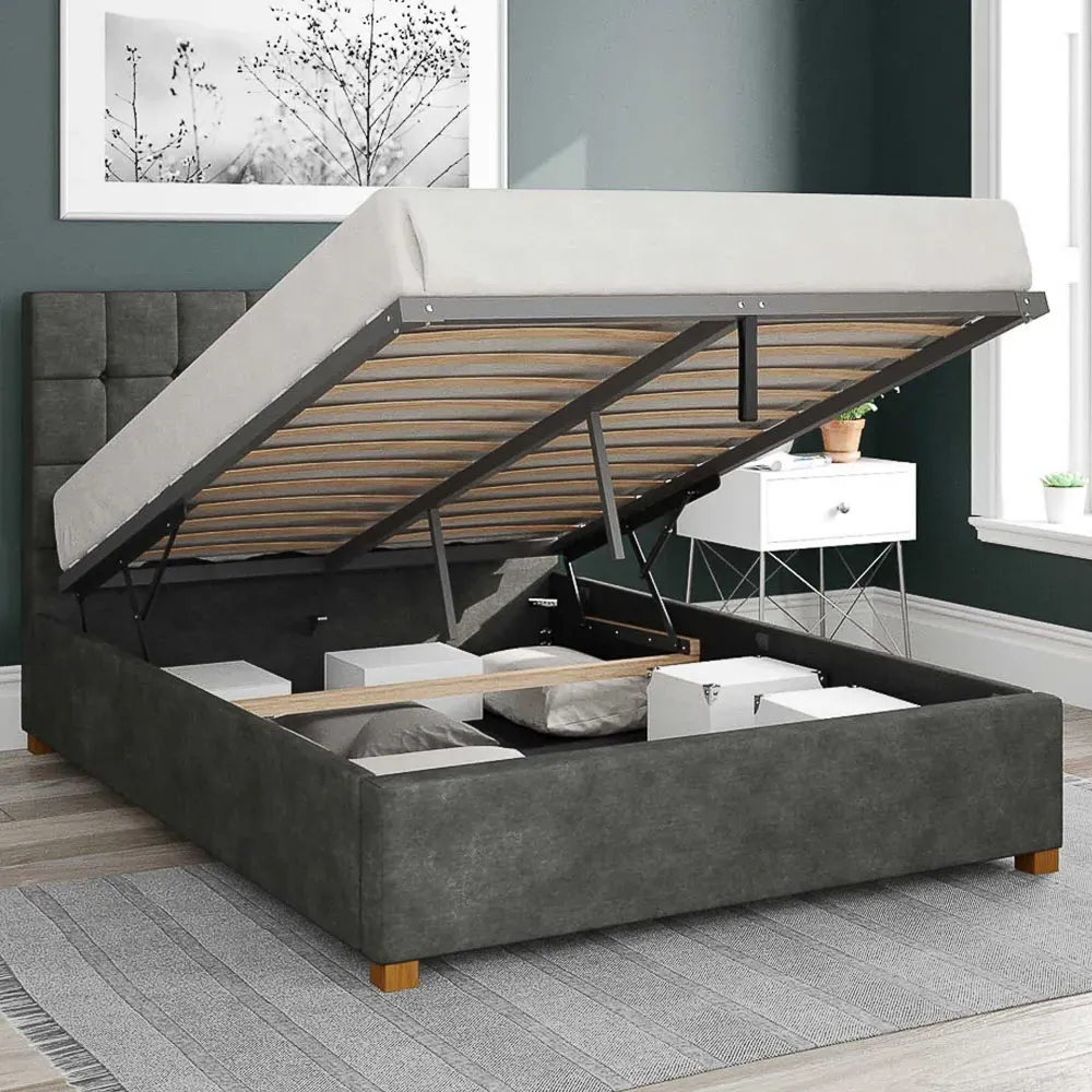 Sinatra Small Double Ottoman Bed with Storage - Granite, Linen