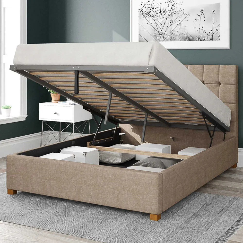 Sinatra Small Double Ottoman Bed with Storage - Mink