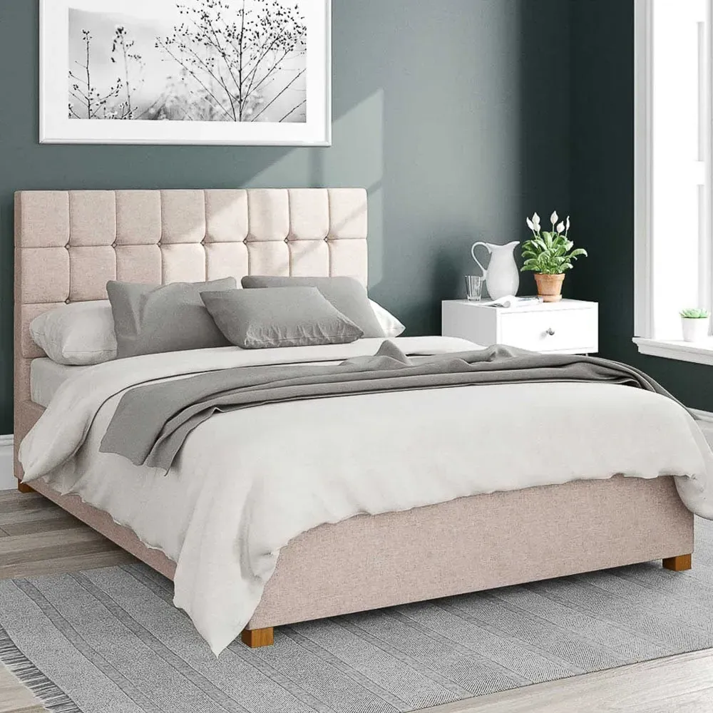 Sinatra Small Double Ottoman Bed with Storage - Natural, Twill