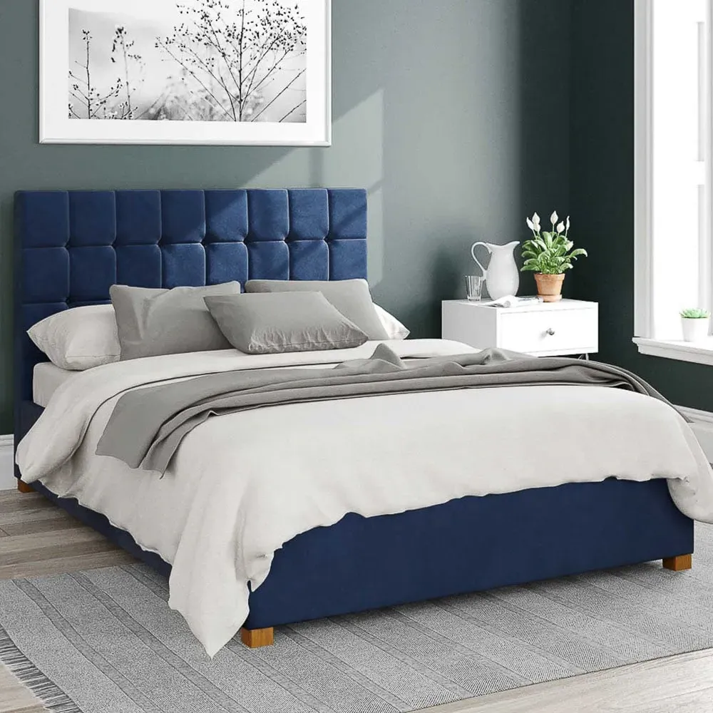 Sinatra Small Double Ottoman Bed with Storage - Navy, Velvet image