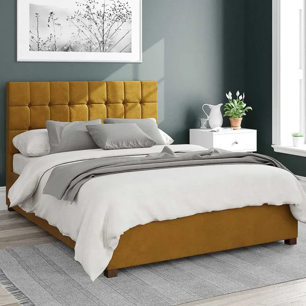 Sinatra Small Double Ottoman Bed with Storage - Ochre, Velvet
