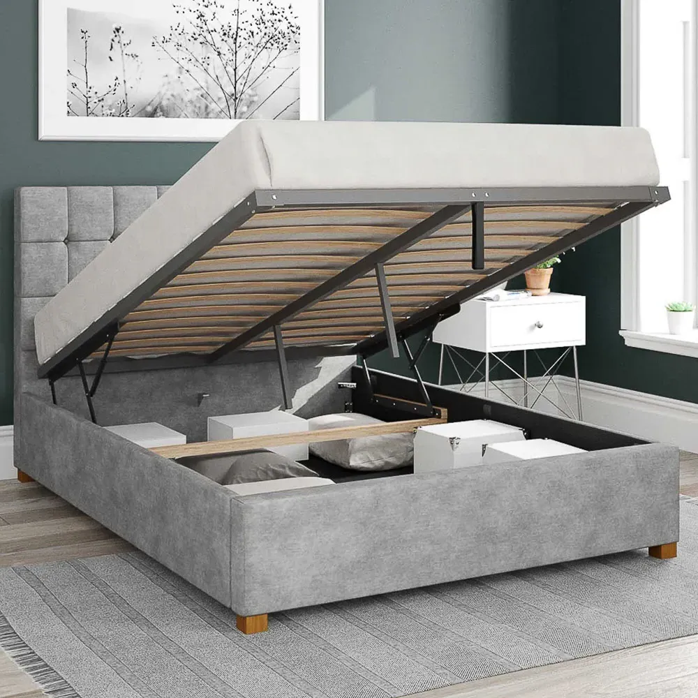 Sinatra Small Double Ottoman Bed with Storage - Silver, Linen