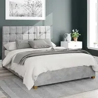 Sinatra Small Double Ottoman Bed with Storage - Silver, Linen