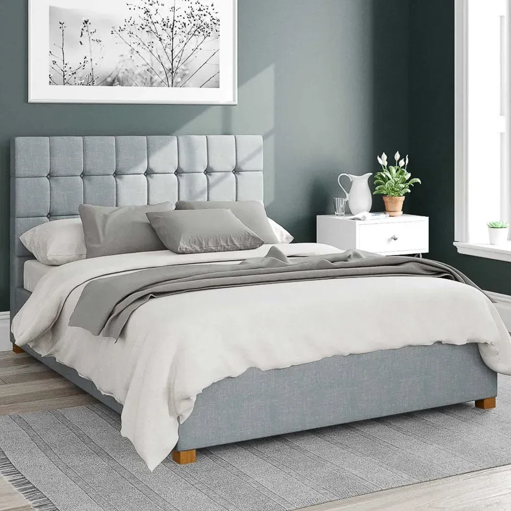 Sinatra Small Double Ottoman Bed with Storage - Sky, Malham Weave