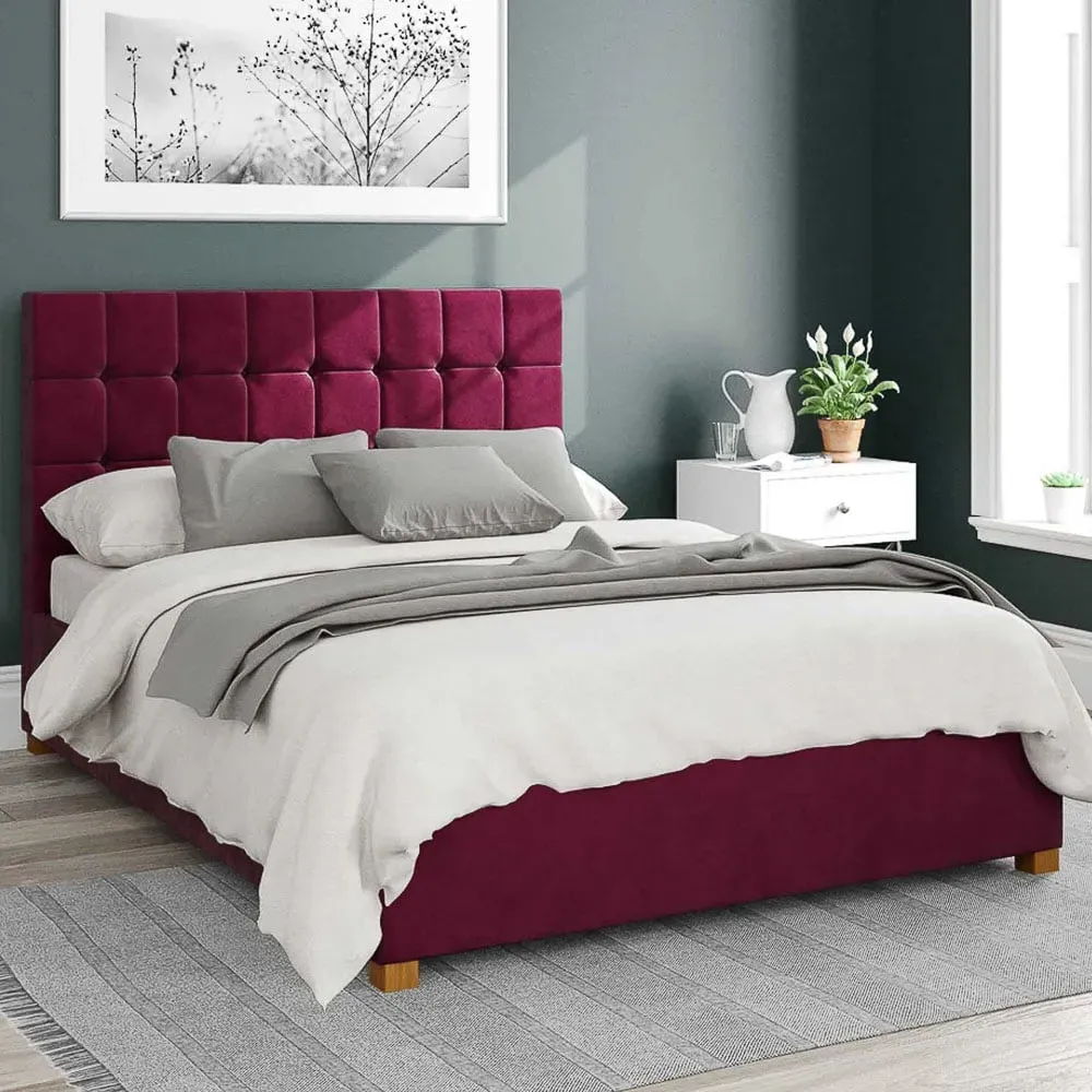 Sinatra Super King Ottoman Bed with Storage - Berry, Velvet