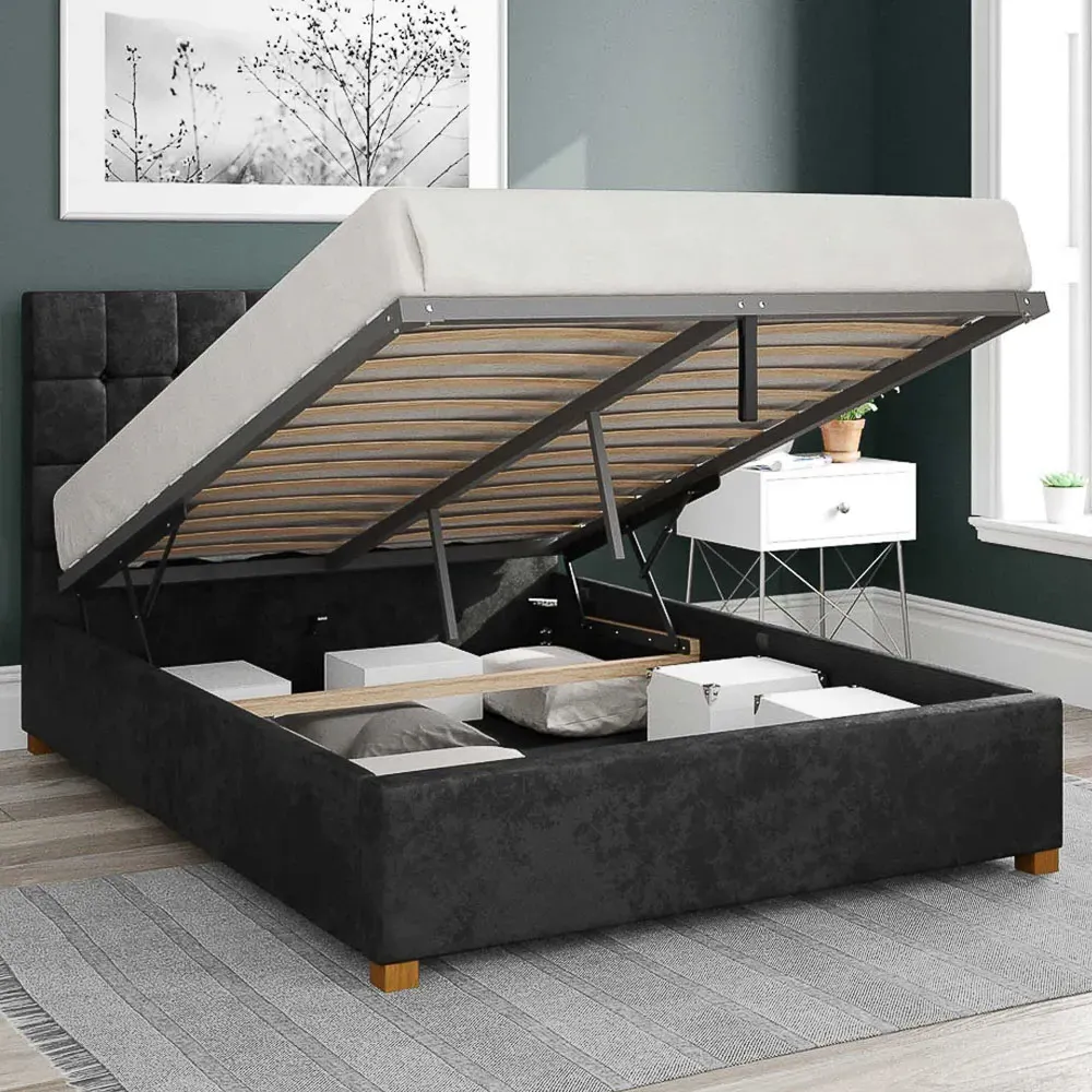Sinatra Super King Ottoman Bed with Storage - Black, Velvet