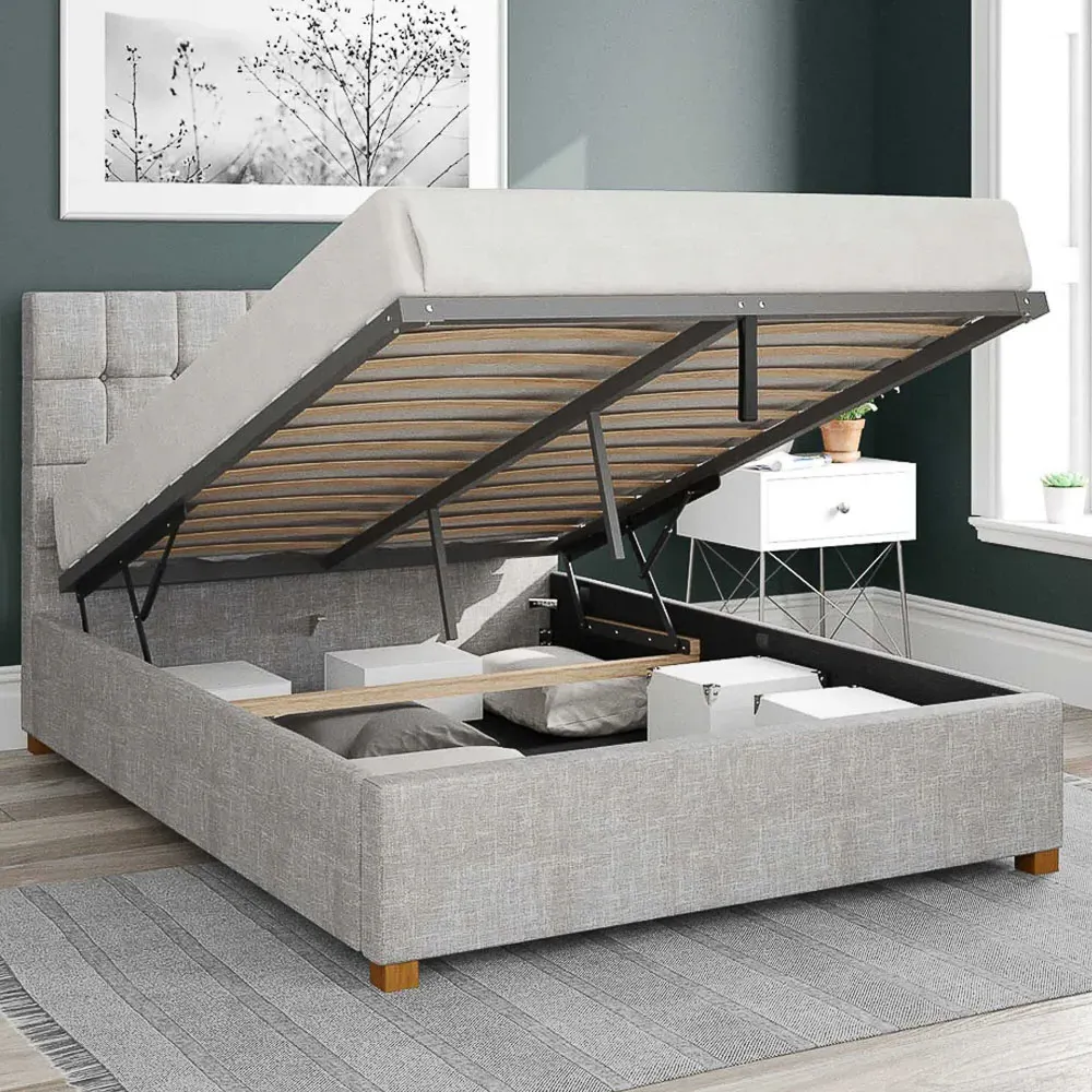 Sinatra Super King Ottoman Bed with Storage - Grey, Cotton