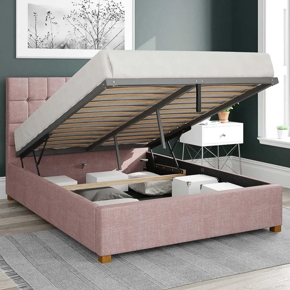 Sinatra Super King Ottoman Bed with Storage - Pink, Cotton
