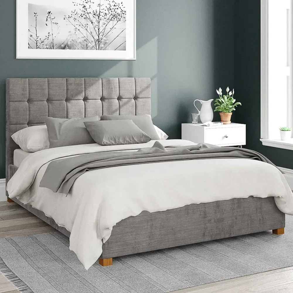 Sinatra Super King Ottoman Bed with Storage - Silver, Velour