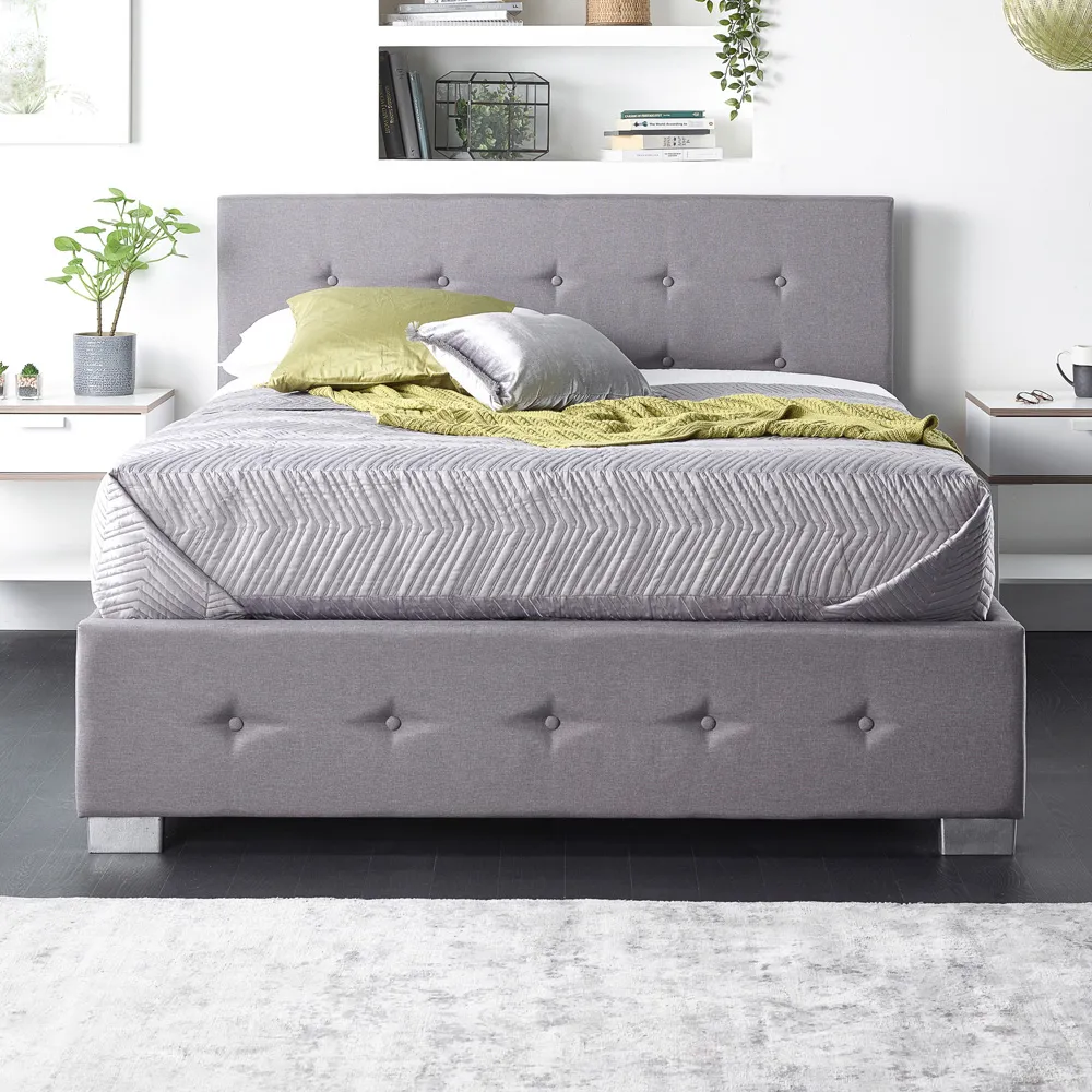 Single Ottoman Bed with Storage - Grey, Linen