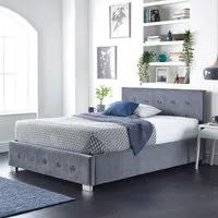Single Ottoman Bed with Storage - Grey, Velvet