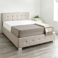 Single Ottoman Storage Bed with End Lift - Beige, Linen