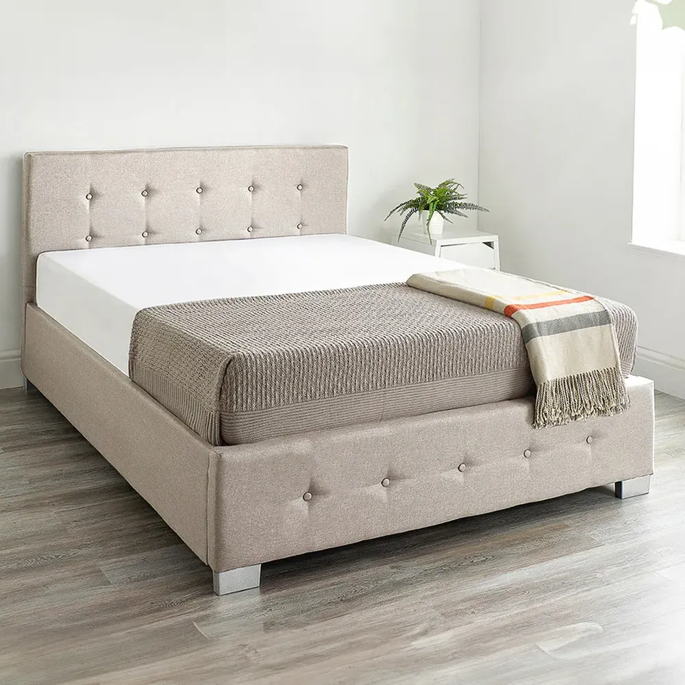 Single Ottoman Storage Bed with End Lift - Beige, Linen image