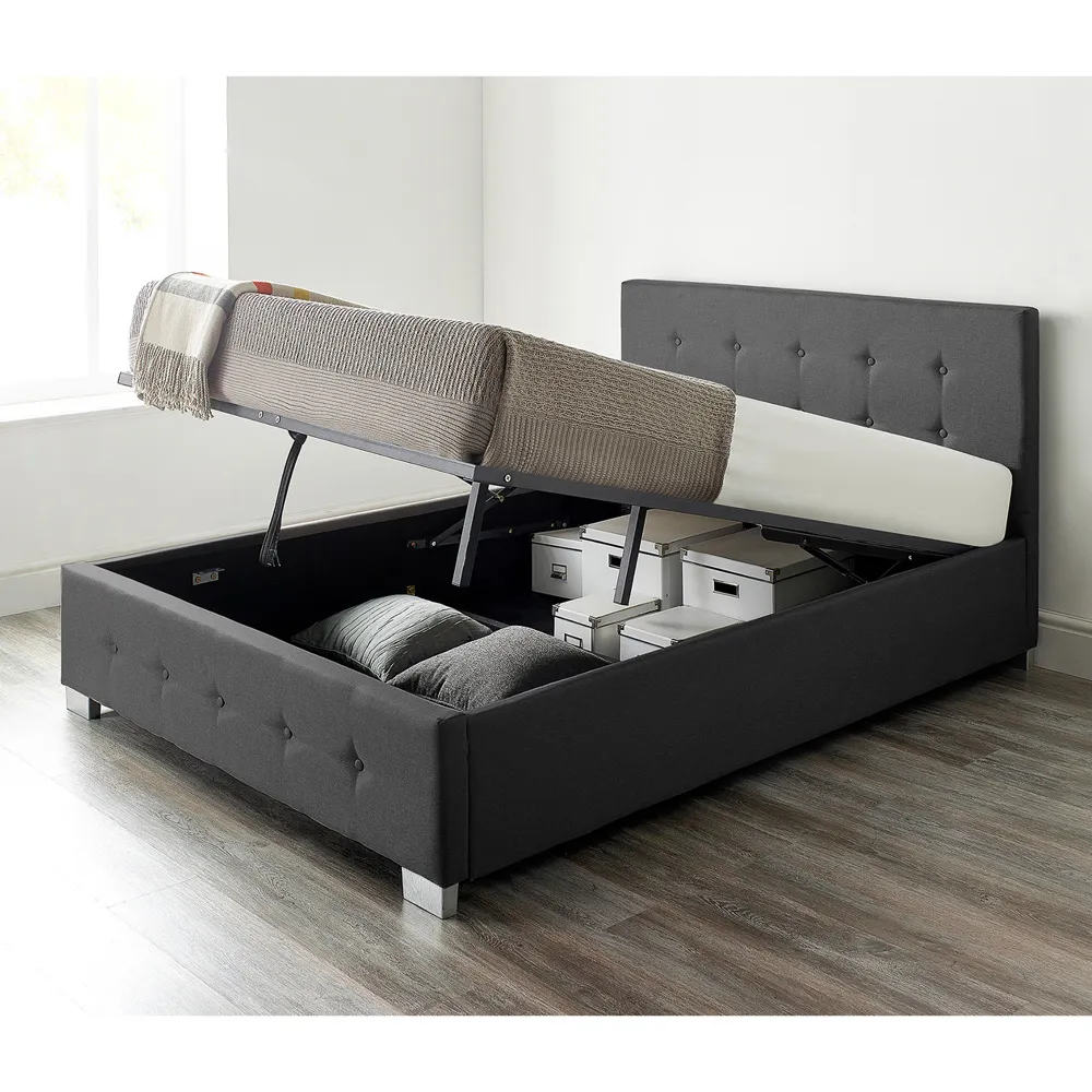 Single Ottoman Storage Bed with End Lift - Black, Linen