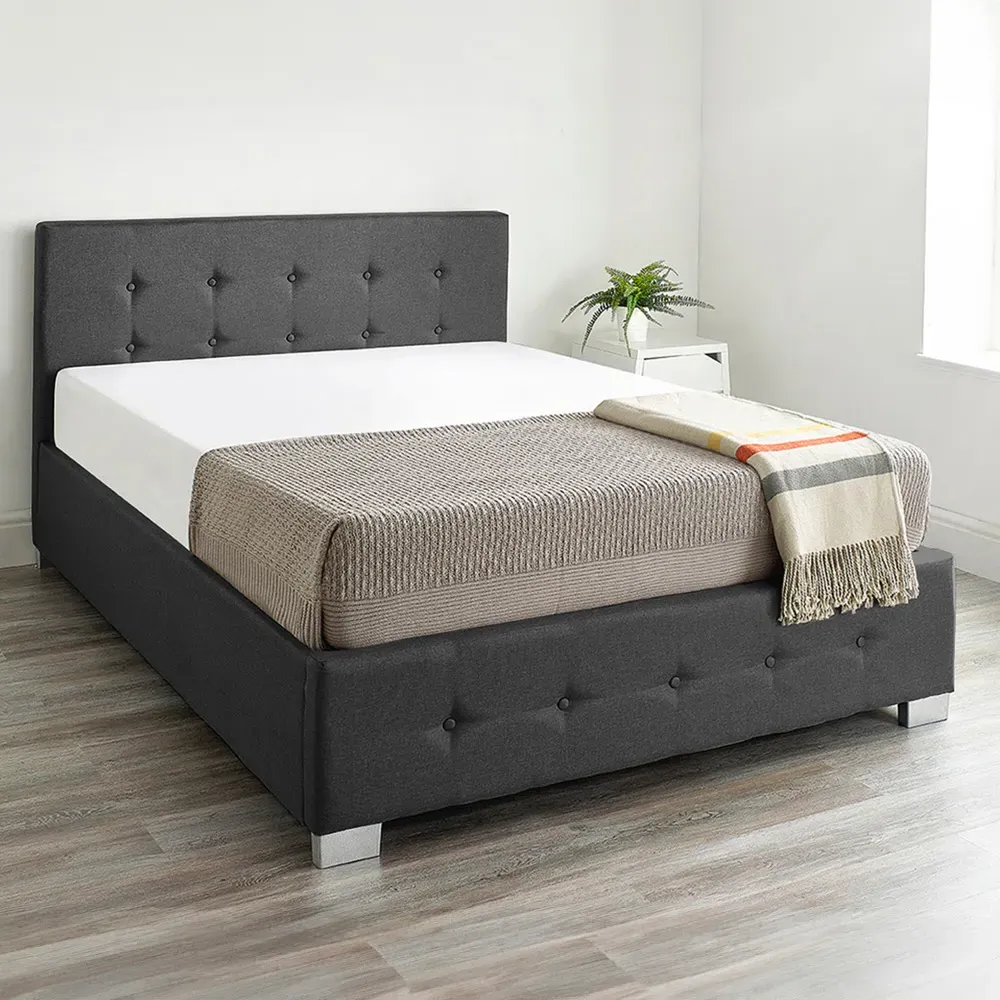 Single Ottoman Storage Bed with End Lift - Black, Linen