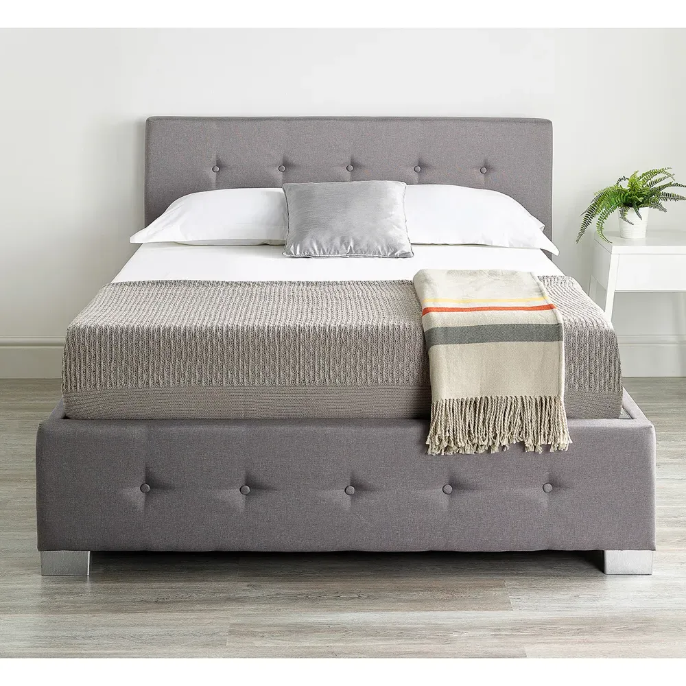 Single Ottoman Storage Bed with End Lift - Grey, Linen