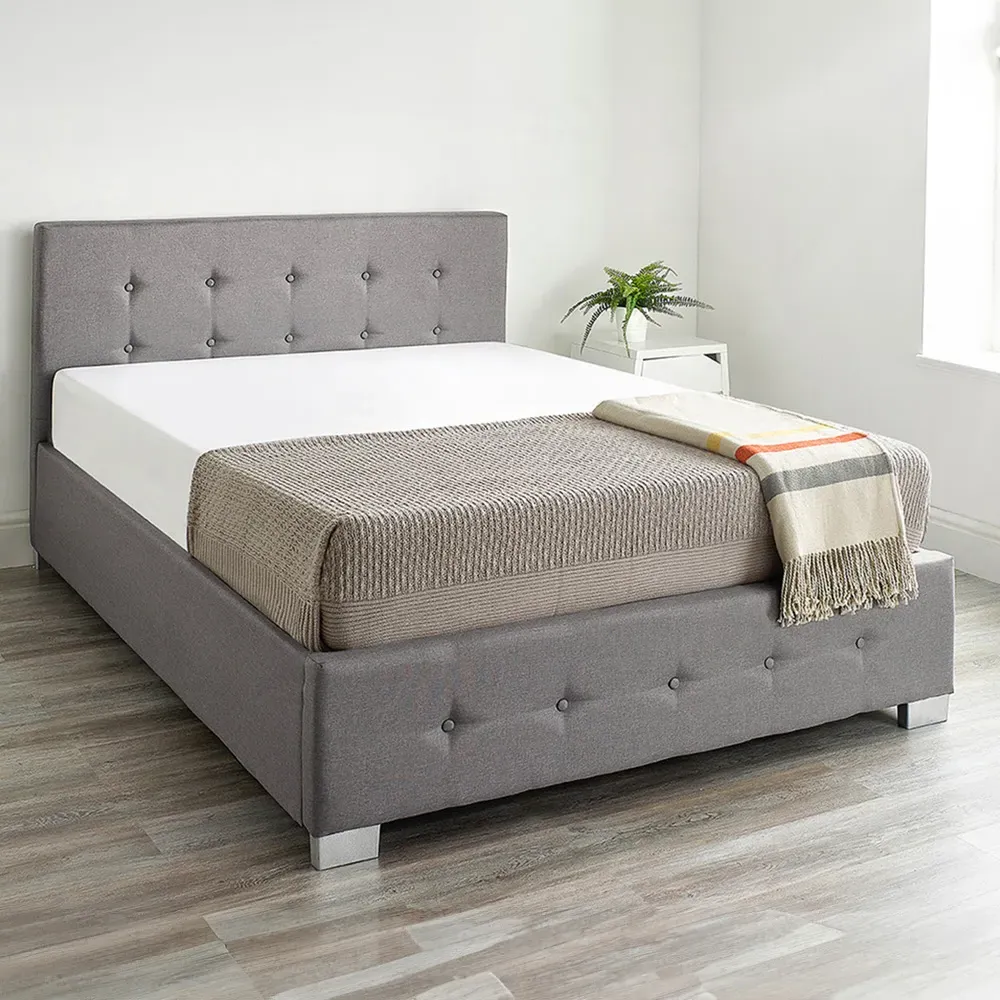Single Ottoman Storage Bed with End Lift - Grey, Linen