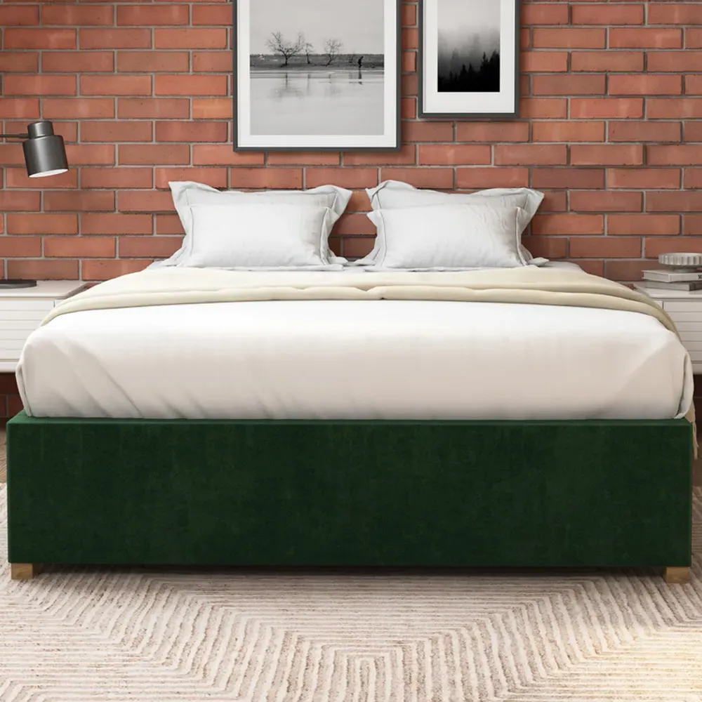 Single Plush Platform Ottoman Bed with Storage - Forest Green