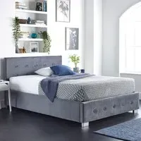 Small Double Ottoman Bed with Storage - Grey, Velvet
