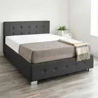 Small Double Ottoman Storage Bed with End Lift - Black, Linen