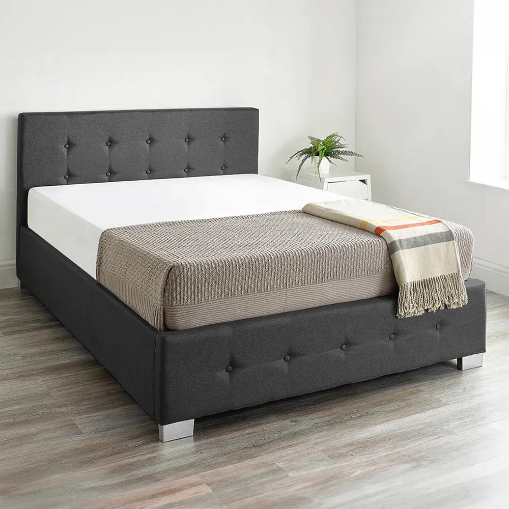 Small Double Ottoman Storage Bed with End Lift - Black, Linen