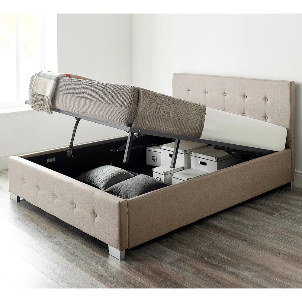 Small Double Ottoman Storage Bed with End Lift - Cream, Linen