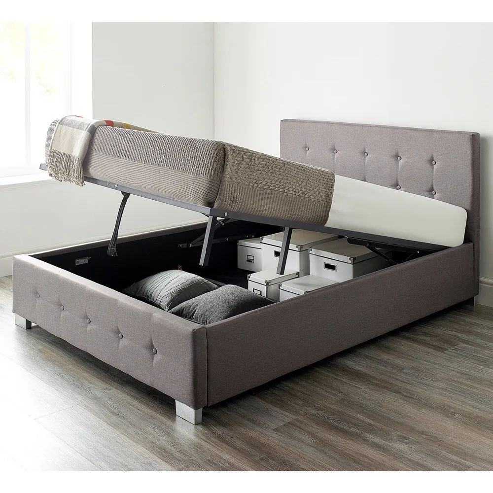 Small Double Ottoman Storage Bed with End Lift - Grey, Linen