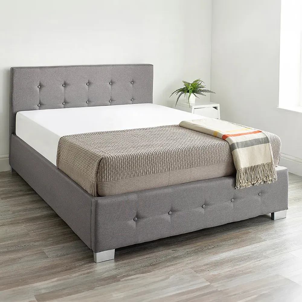 Small Double Ottoman Storage Bed with End Lift - Grey, Linen