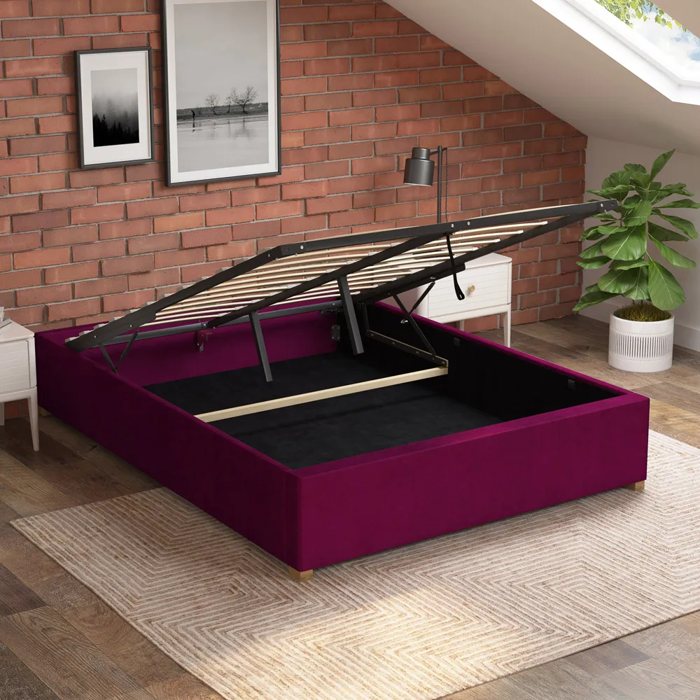 Small Double Plush Platform Ottoman Bed with Storage - Berry