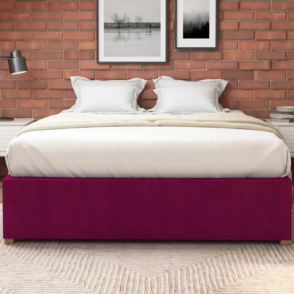 Small Double Plush Platform Ottoman Bed with Storage - Berry
